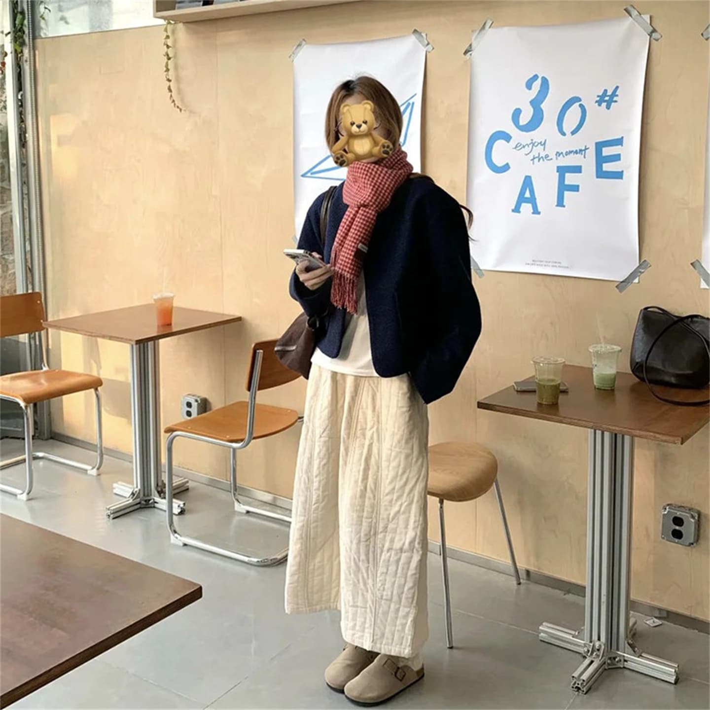 일본식 두꺼운 솜을 넣은 반신 스커트 여성 겨울 새로운 꽃밭 치마 하이웨이스트 슬림해 보이는 표지 넓적 다리 퍼프 a 단어 길이 면 치마 이미지 3