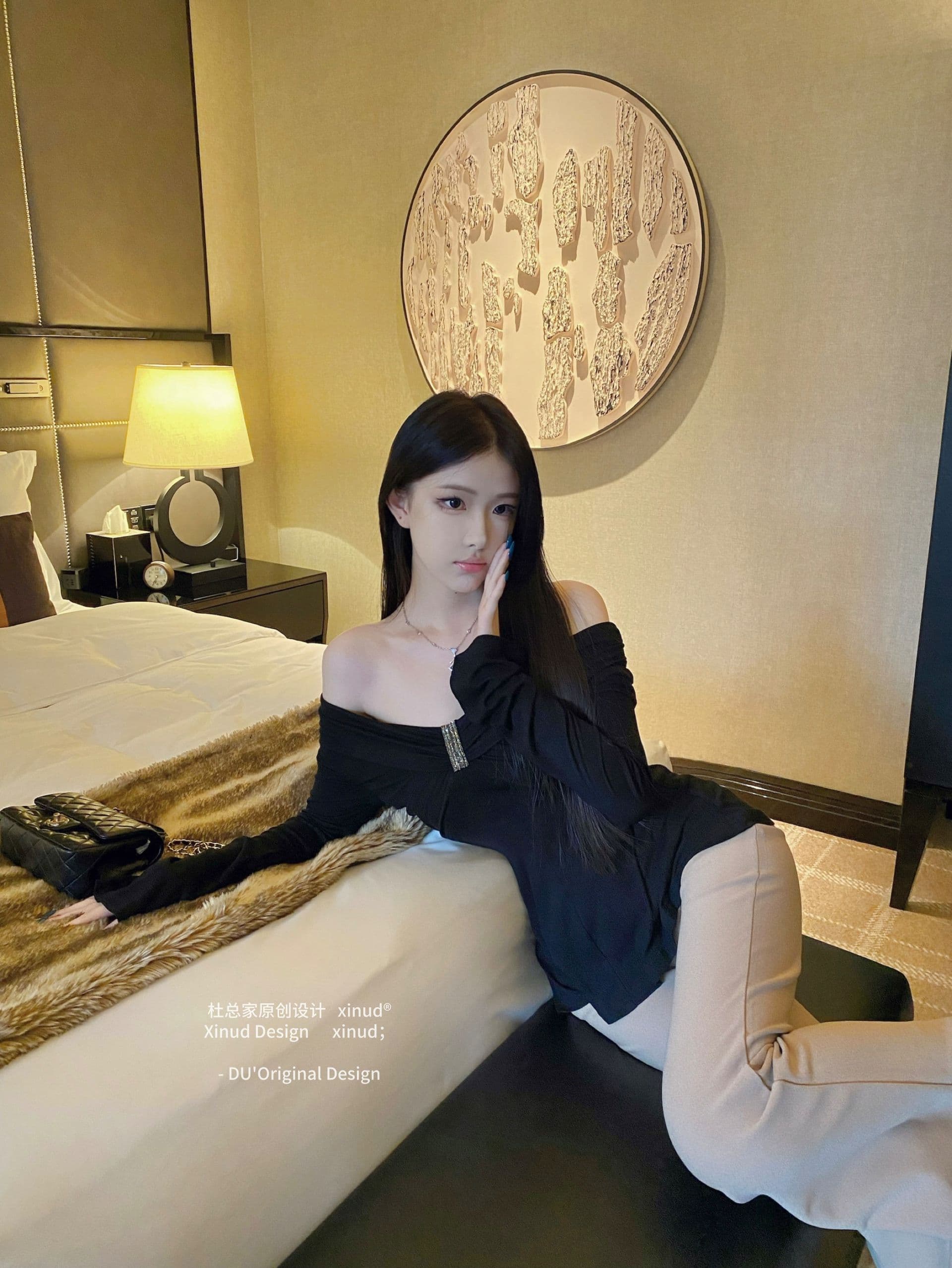260 그램 사람들 면 핫걸 섹시함 허리 수축 검정색 오프숄더 긴팔 티셔츠 여성 가을 순수한 욕망 몸매 가꾸기 슬림해 보이는 맨위 이미지 3