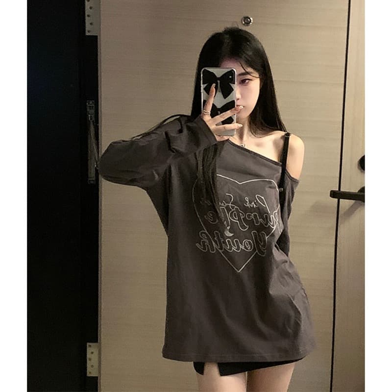 있음 선적 순면 새로운 이른 가을 루즈핏 긴팔 티셔츠 여성 순수한 욕망 디자인 센스 이미지 3