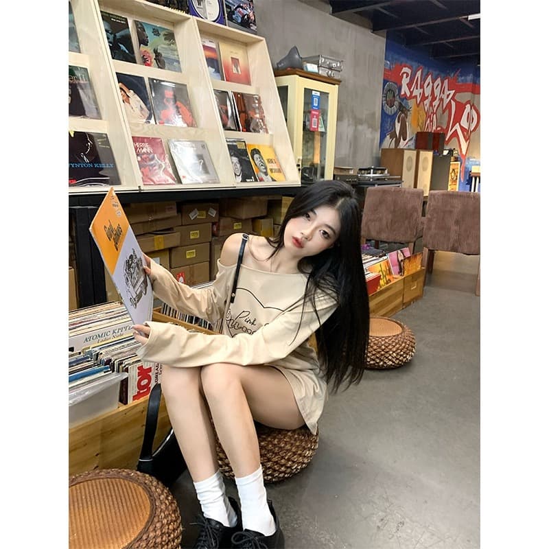 있음 선적 순면 새로운 이른 가을 루즈핏 긴팔 티셔츠 여성 순수한 욕망 디자인 센스 이미지 4