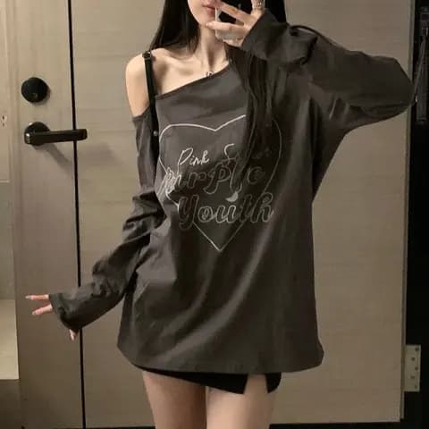 있음 선적 순면 새로운 이른 가을 루즈핏 긴팔 티셔츠 여성 순수한 욕망 디자인 센스 상세 이미지 2
