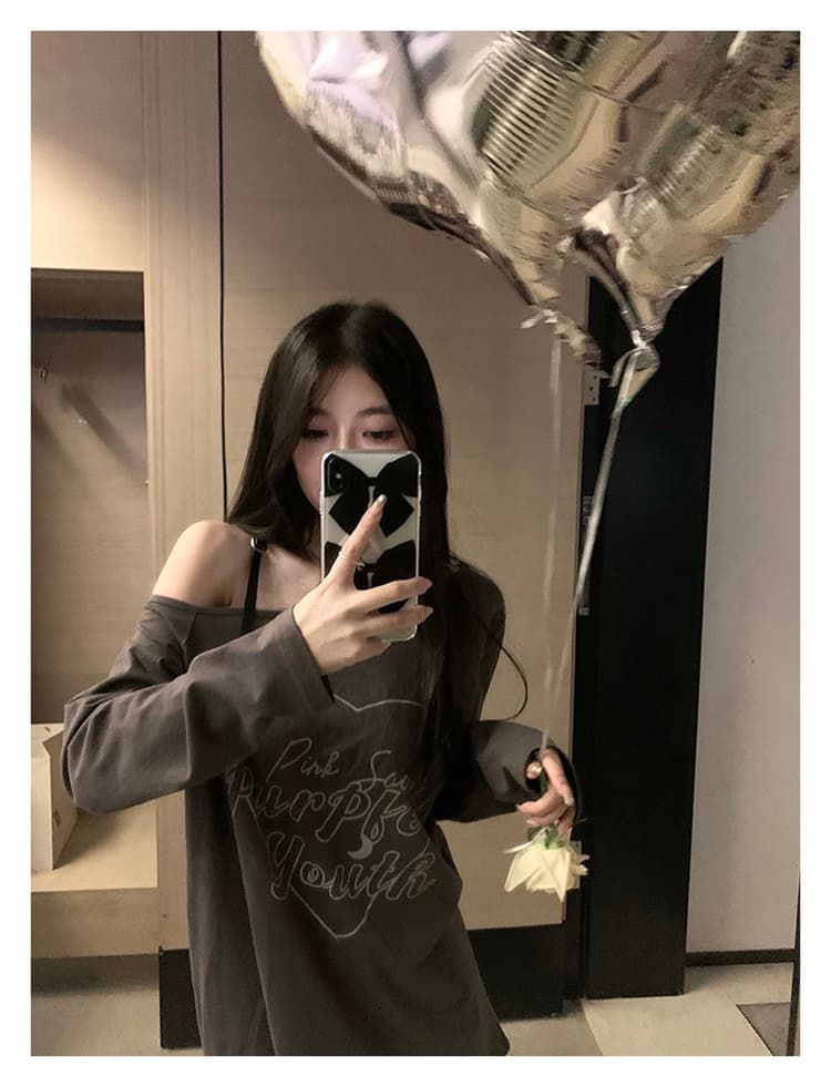 있음 선적 순면 새로운 이른 가을 루즈핏 긴팔 티셔츠 여성 순수한 욕망 디자인 센스 상세 이미지 3