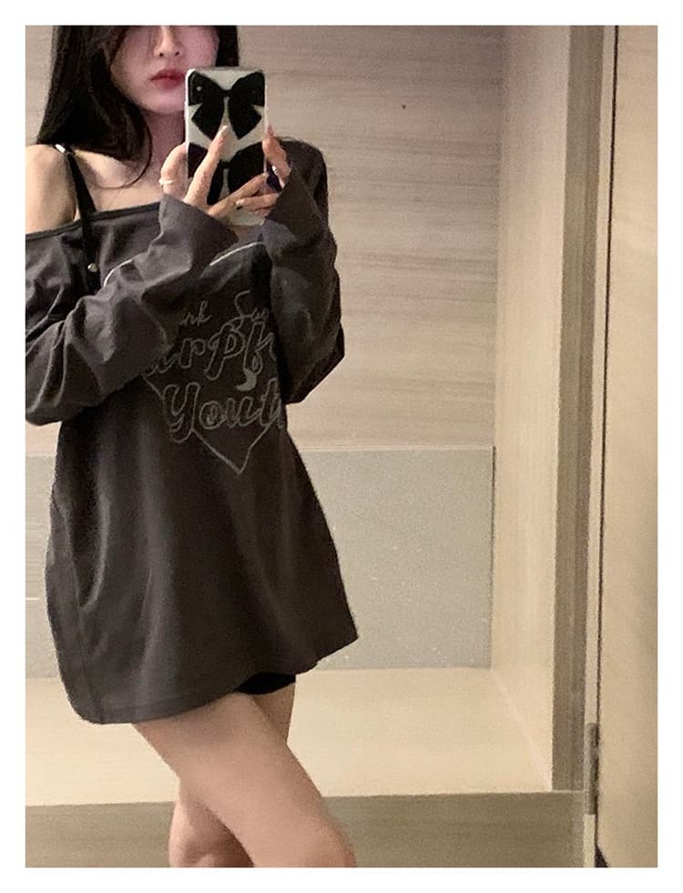 있음 선적 순면 새로운 이른 가을 루즈핏 긴팔 티셔츠 여성 순수한 욕망 디자인 센스 상세 이미지 5