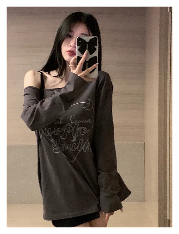 있음 선적 순면 새로운 이른 가을 루즈핏 긴팔 티셔츠 여성 순수한 욕망 디자인 센스 상세 이미지 6