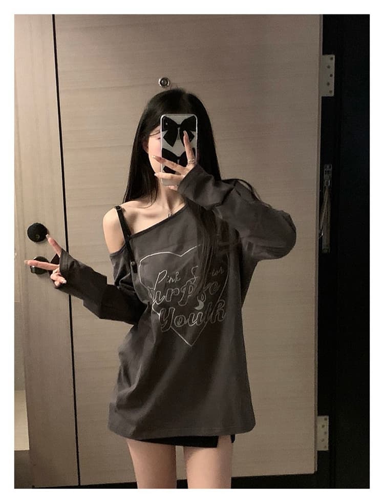 있음 선적 순면 새로운 이른 가을 루즈핏 긴팔 티셔츠 여성 순수한 욕망 디자인 센스 상세 이미지 7