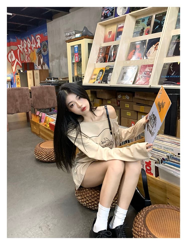 있음 선적 순면 새로운 이른 가을 루즈핏 긴팔 티셔츠 여성 순수한 욕망 디자인 센스 상세 이미지 8