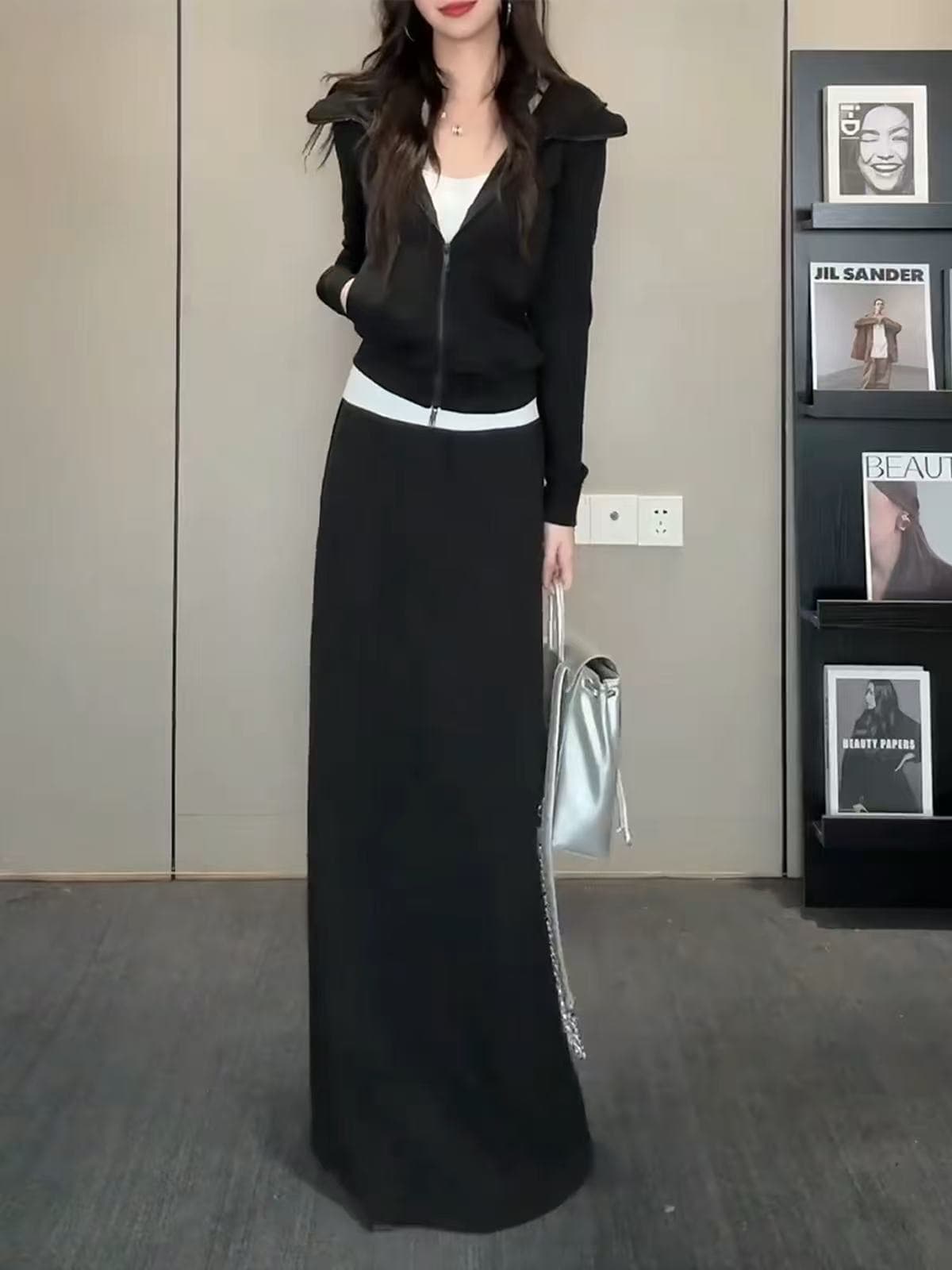 한 부서 그레이트 통해보기 가져 가라. 전체 집합 2026 새로운 검정색 후드 티 스웨터 드레스 아이들 조기 가을 세트