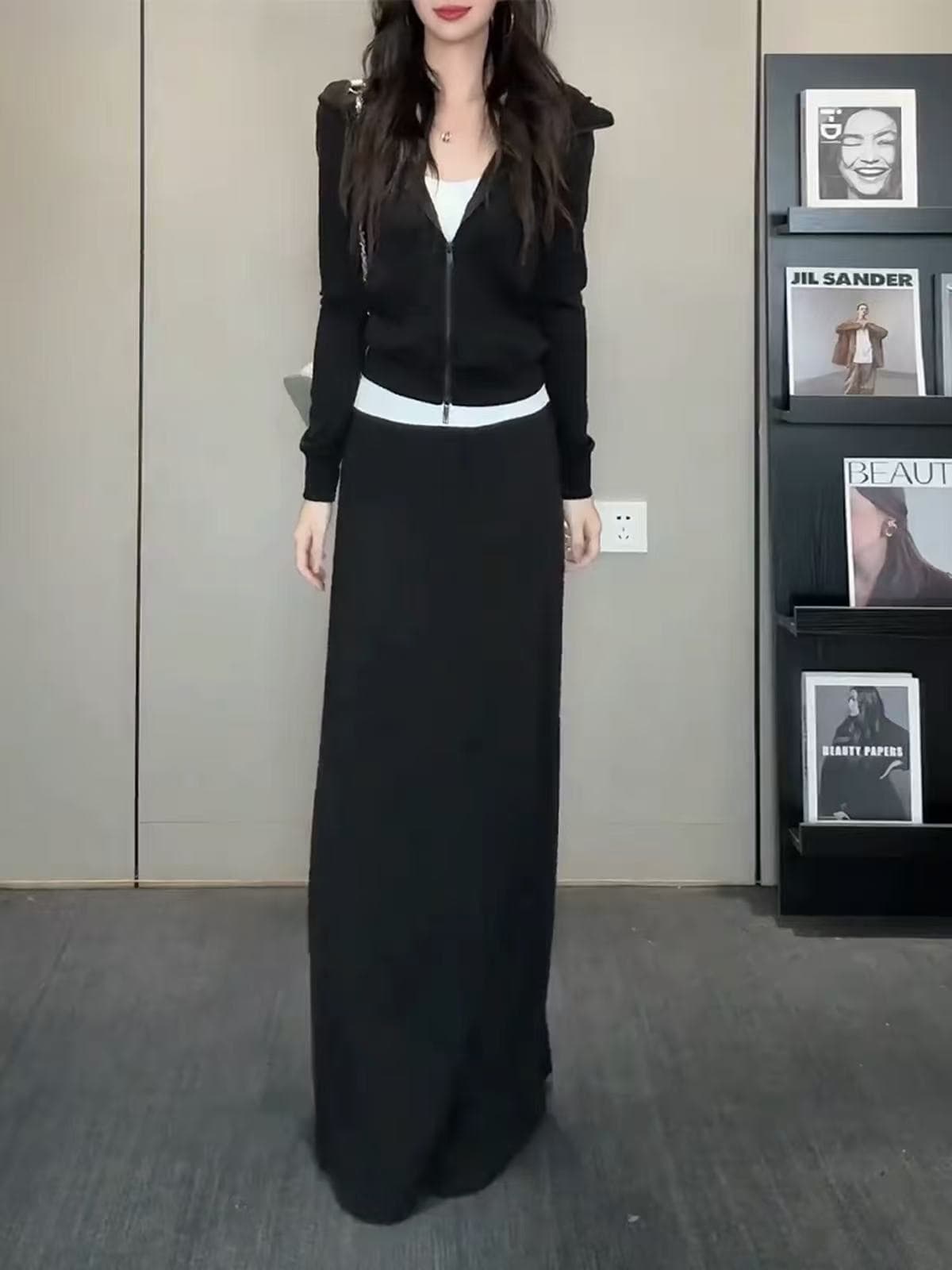 한 부서 그레이트 통해보기 가져 가라. 전체 집합 2026 새로운 검정색 후드 티 스웨터 드레스 아이들 조기 가을 세트 이미지 3