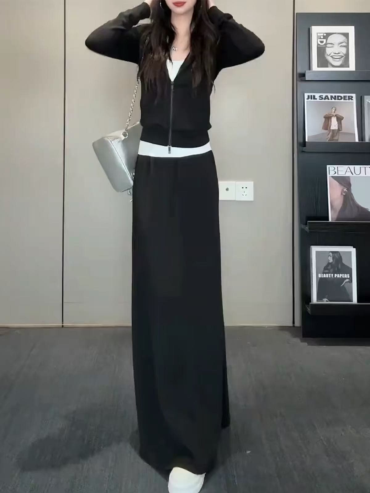 한 부서 그레이트 통해보기 가져 가라. 전체 집합 2026 새로운 검정색 후드 티 스웨터 드레스 아이들 조기 가을 세트 상세 이미지 4