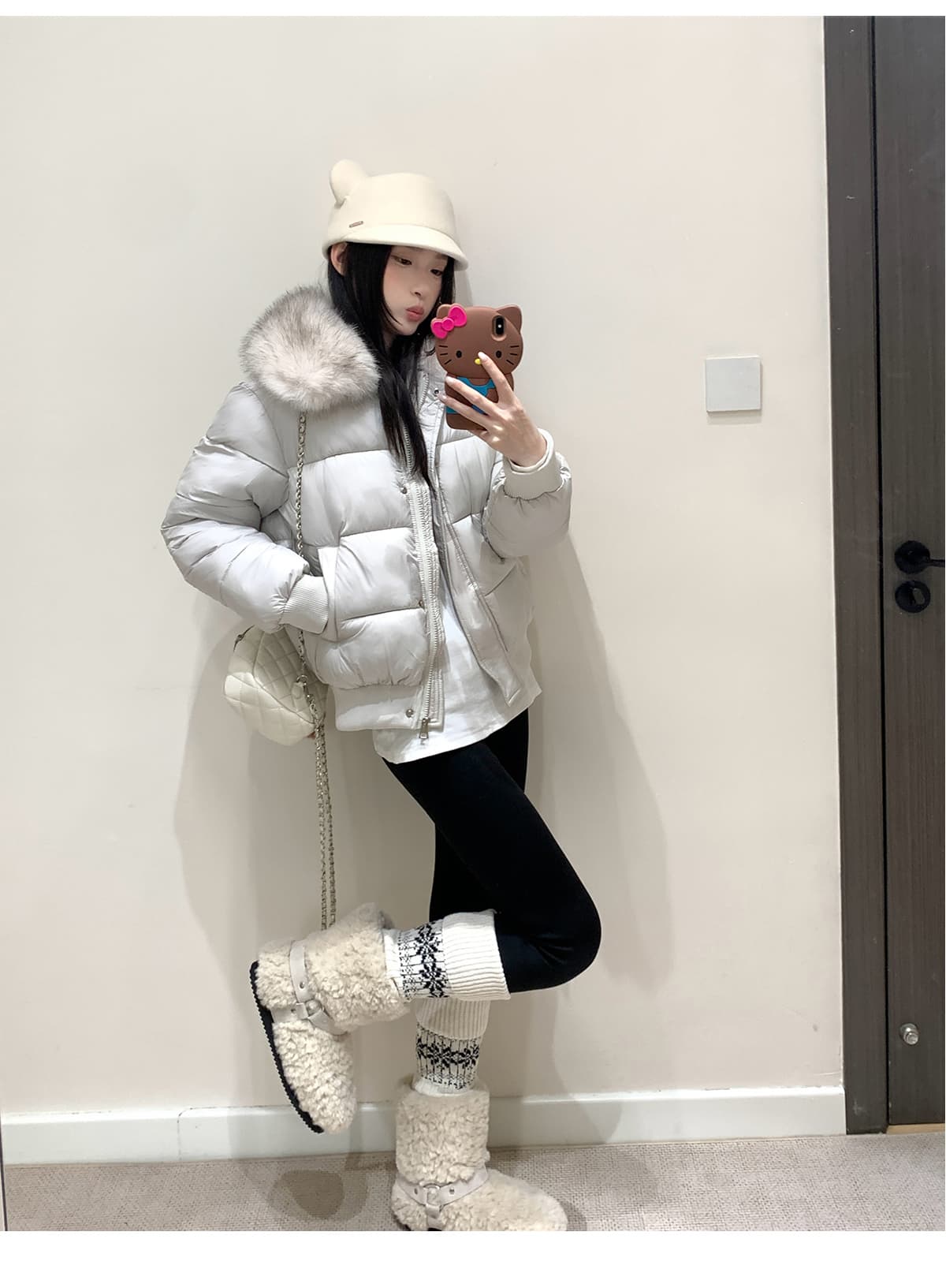 실사 부드러운 바람 여우 모피 칼라 쇼트 스타일 면 의류 여성 슬림해 보이는 두꺼운 스탠드 칼라 방풍 출퇴근 다용도 짧은 면 섹션 상세 이미지 13