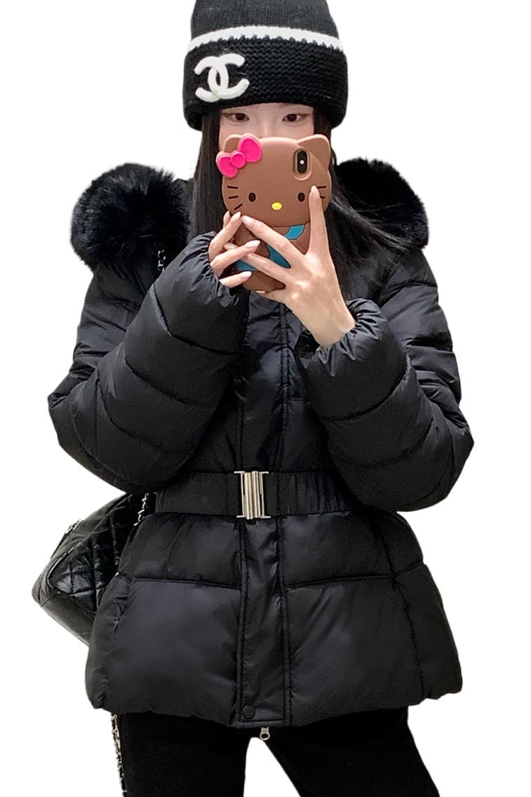 실사 한국 대외 무역 부드러운 바람 모피 칼라 허리 수축 패딩 재킷 다운 코트 겨울 재킷 두꺼움 목화 진딧물 여성 이미지 7