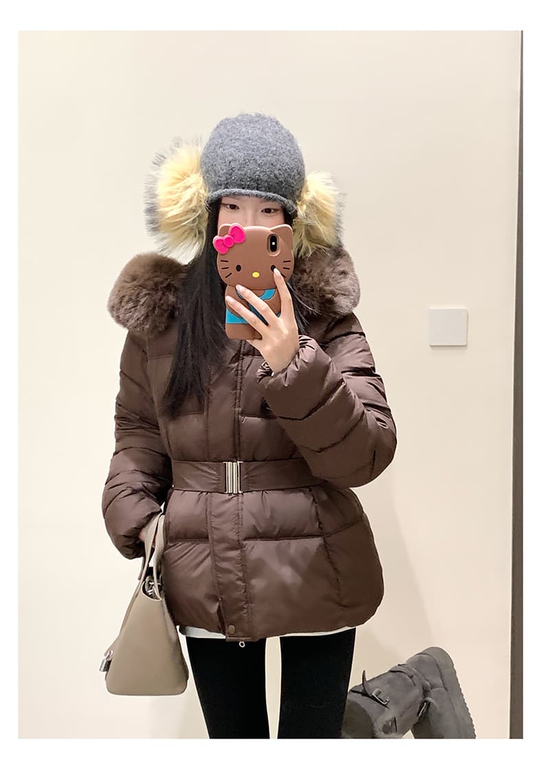 실사 한국 대외 무역 부드러운 바람 모피 칼라 허리 수축 패딩 재킷 다운 코트 겨울 재킷 두꺼움 목화 진딧물 여성 상세 이미지 18