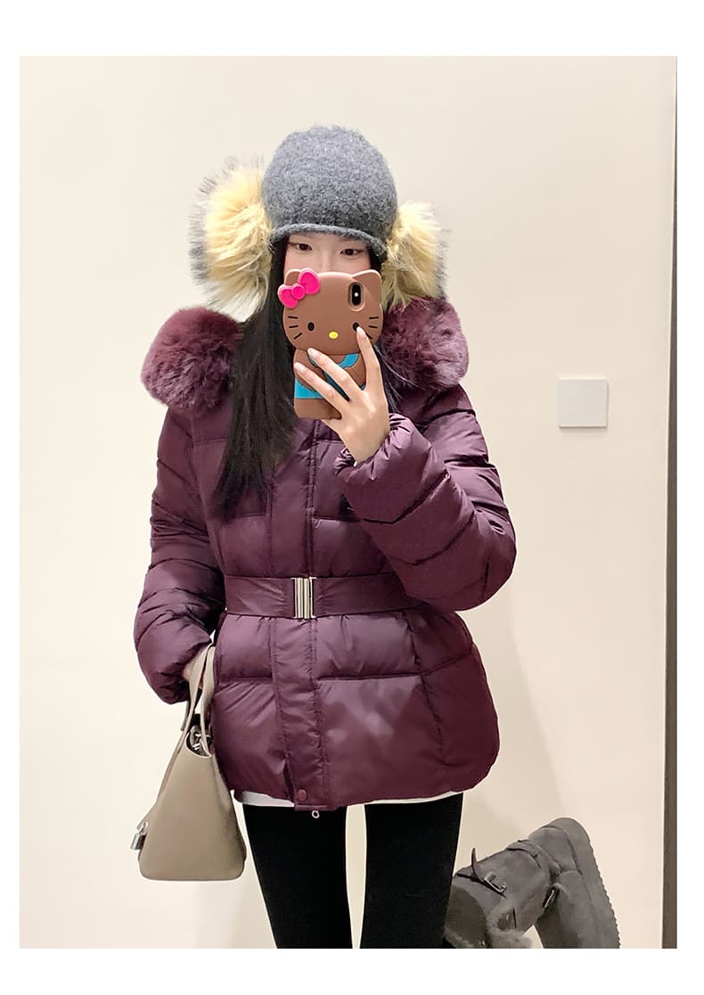 실사 한국 대외 무역 부드러운 바람 모피 칼라 허리 수축 패딩 재킷 다운 코트 겨울 재킷 두꺼움 목화 진딧물 여성 상세 이미지 30