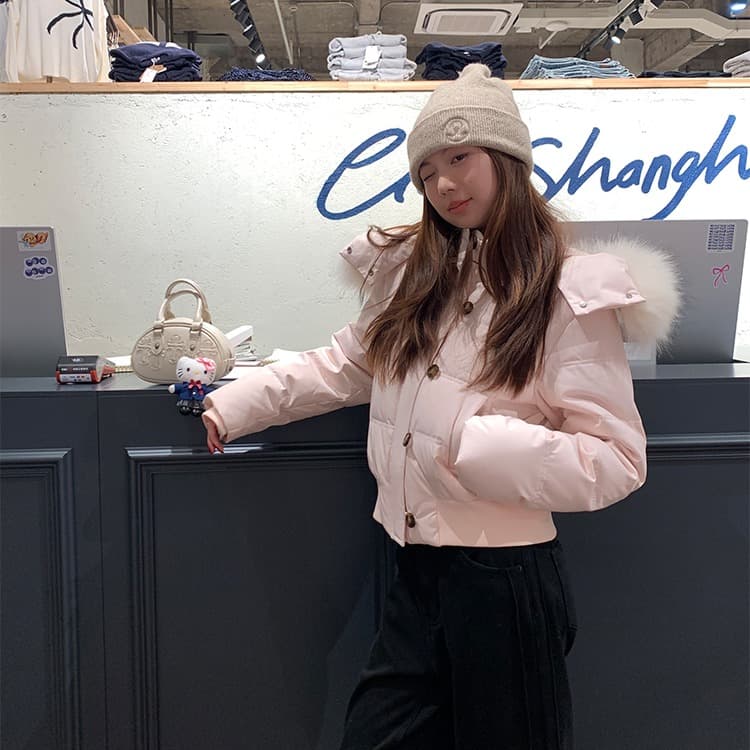 실사 겨울 새로운 다용도 큰 모피 칼라 후드 다운 재킷 여성 짧은 다용도 보온 두꺼운 면 옷 재킷 이미지 2