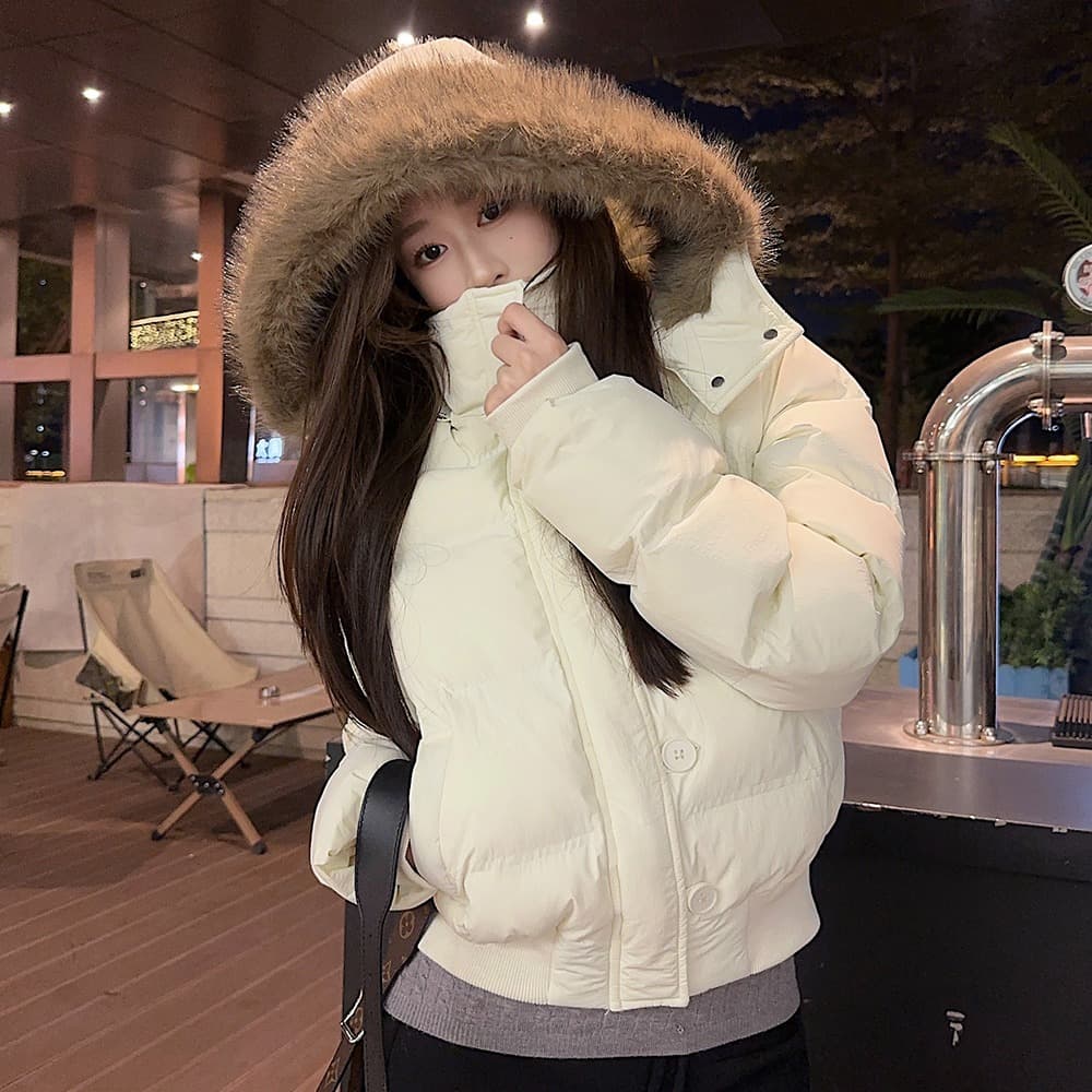 실사 겨울 새로운 다용도 큰 모피 칼라 후드 다운 재킷 여성 짧은 다용도 보온 두꺼운 면 옷 재킷 이미지 4