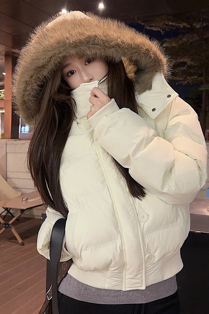 실사 겨울 새로운 다용도 큰 모피 칼라 후드 다운 재킷 여성 짧은 다용도 보온 두꺼운 면 옷 재킷 이미지 7