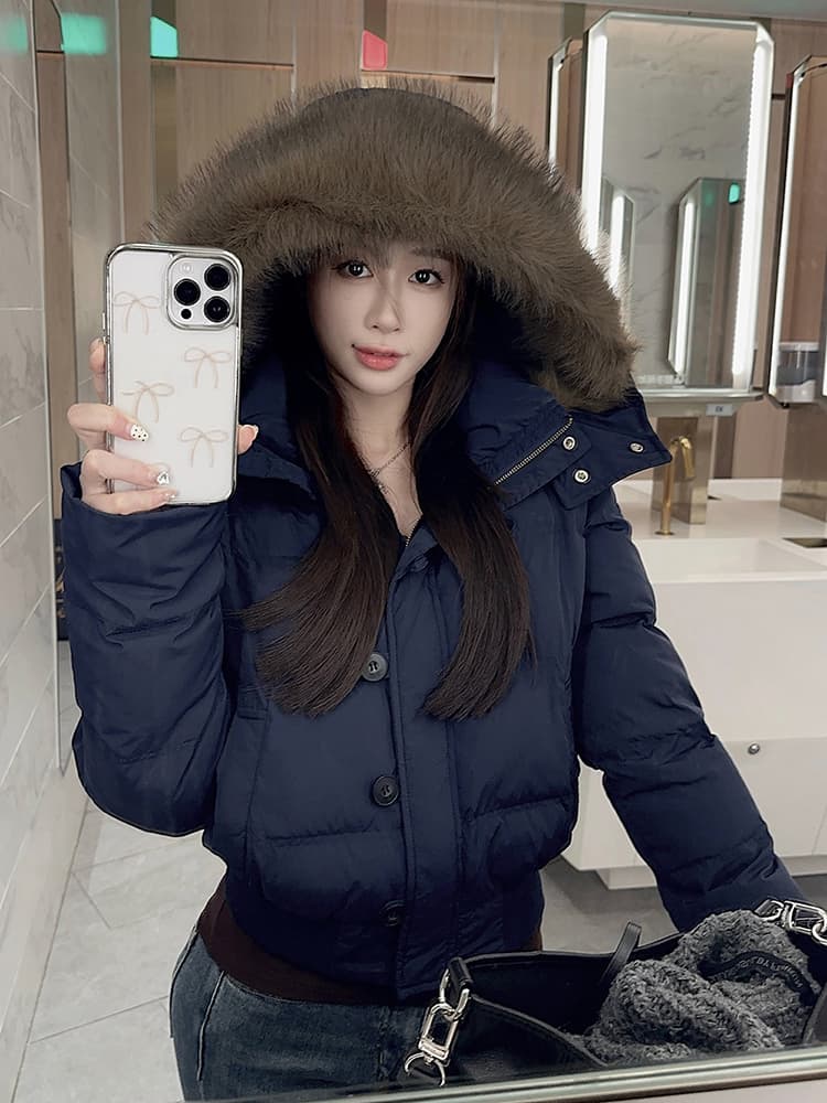 실사 겨울 새로운 다용도 큰 모피 칼라 후드 다운 재킷 여성 짧은 다용도 보온 두꺼운 면 옷 재킷 상세 이미지 44