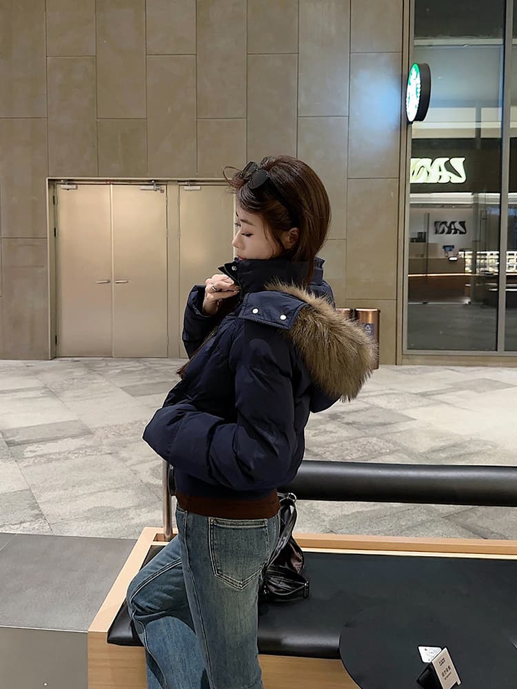 실사 겨울 새로운 다용도 큰 모피 칼라 후드 다운 재킷 여성 짧은 다용도 보온 두꺼운 면 옷 재킷 상세 이미지 45