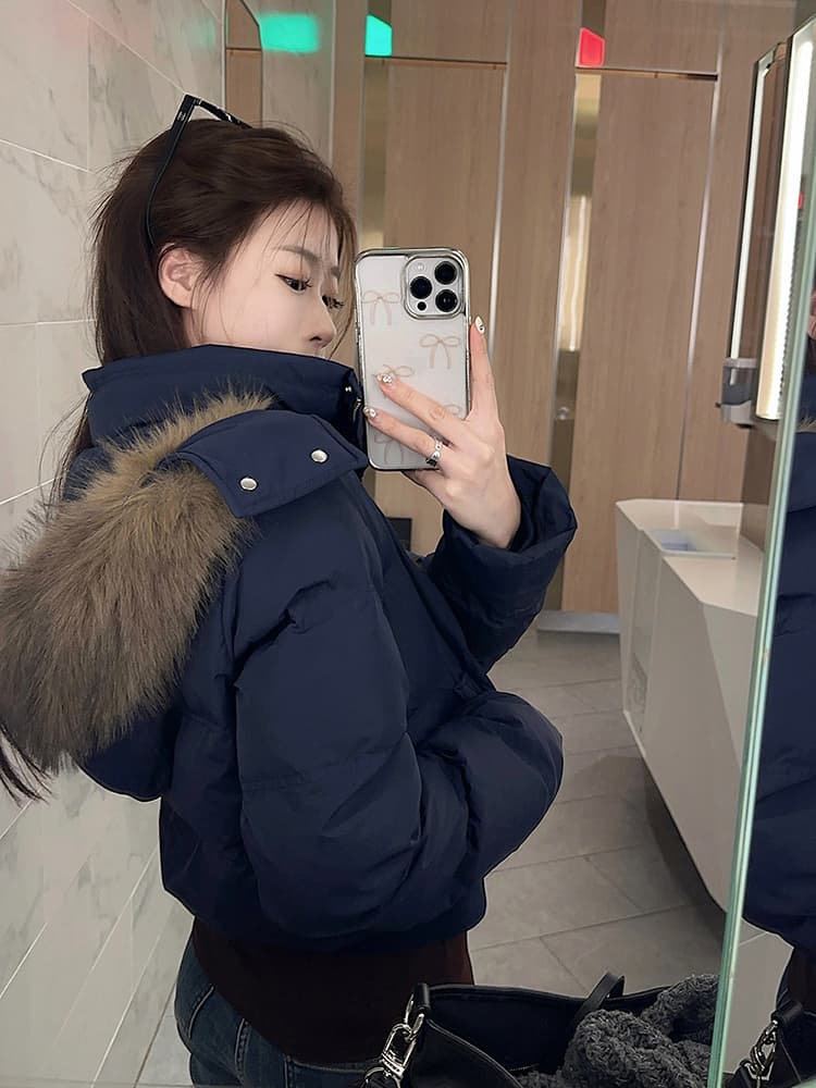 실사 겨울 새로운 다용도 큰 모피 칼라 후드 다운 재킷 여성 짧은 다용도 보온 두꺼운 면 옷 재킷 상세 이미지 46
