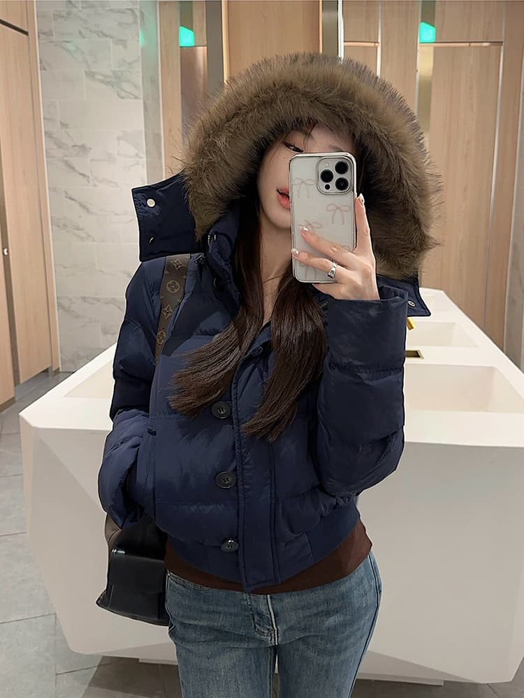 실사 겨울 새로운 다용도 큰 모피 칼라 후드 다운 재킷 여성 짧은 다용도 보온 두꺼운 면 옷 재킷 상세 이미지 49