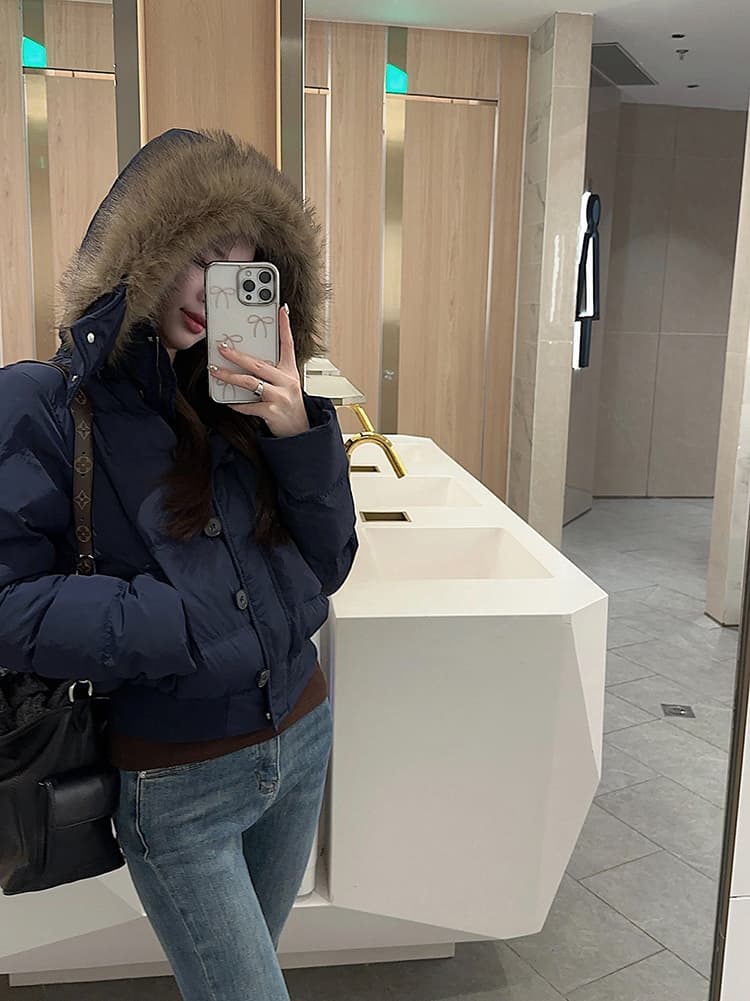 실사 겨울 새로운 다용도 큰 모피 칼라 후드 다운 재킷 여성 짧은 다용도 보온 두꺼운 면 옷 재킷 상세 이미지 50
