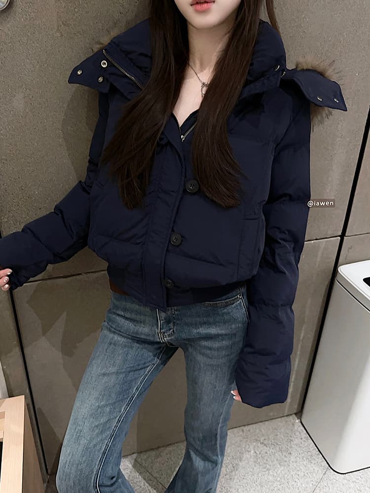 실사 겨울 새로운 다용도 큰 모피 칼라 후드 다운 재킷 여성 짧은 다용도 보온 두꺼운 면 옷 재킷 상세 이미지 51