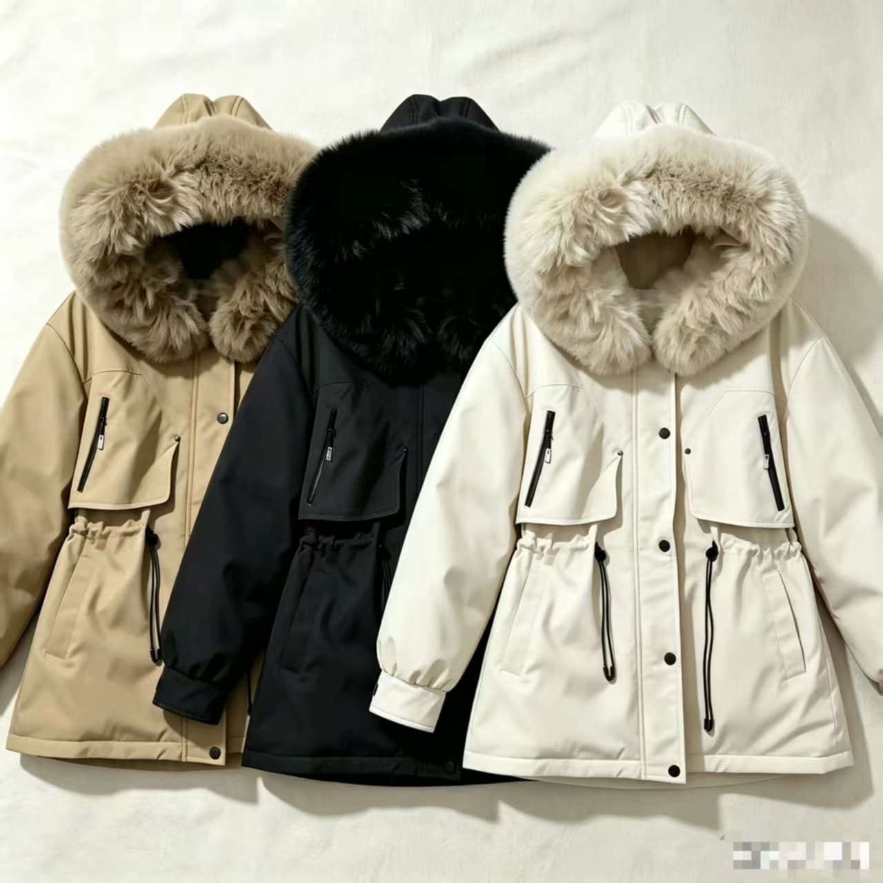 새로운 겨울 큰 모피 칼라 Parker 아래 면화 의류 여성 펌프 로프 허리 수축 슬림해 보이는 플러스 두꺼운 스타일 워크웨어 재킷 상세 이미지 1
