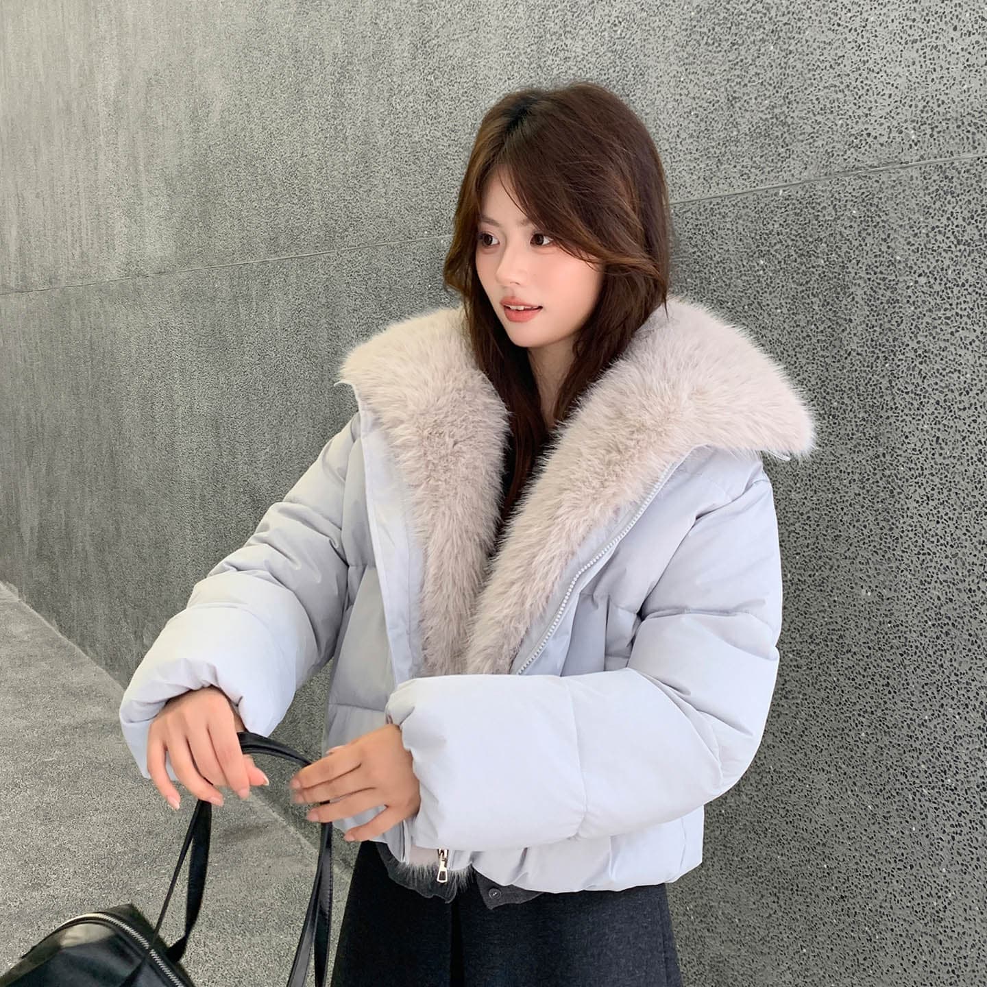 실사 겨울 쇼트 스타일 아래 면화 의류 여성 여우 모피 칼라 두꺼운 작은 키 한국 스타일 모피 빵 외투 이미지 4