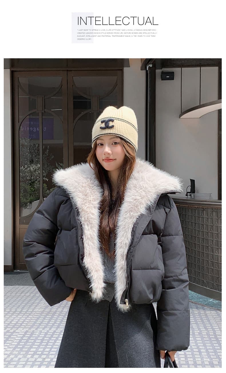 실사 겨울 쇼트 스타일 아래 면화 의류 여성 여우 모피 칼라 두꺼운 작은 키 한국 스타일 모피 빵 외투 상세 이미지 19