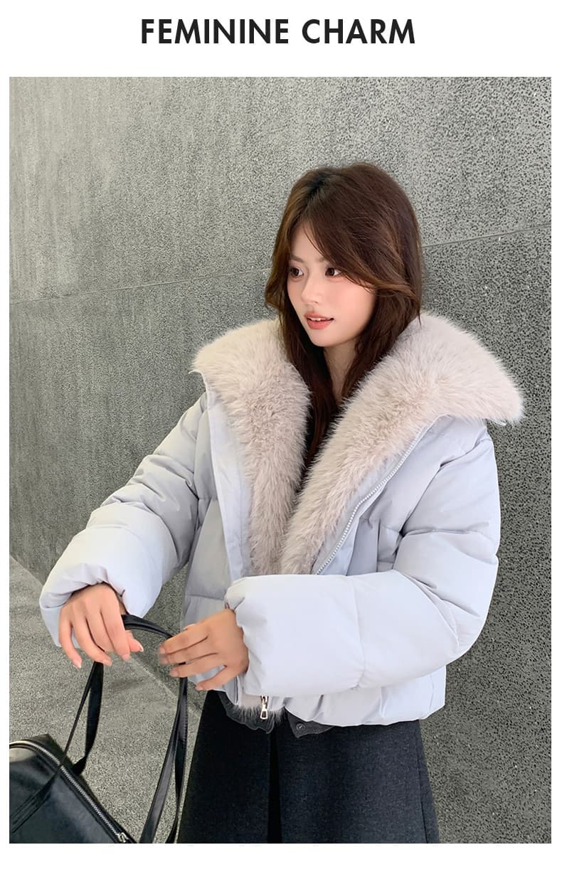 실사 겨울 쇼트 스타일 아래 면화 의류 여성 여우 모피 칼라 두꺼운 작은 키 한국 스타일 모피 빵 외투 상세 이미지 25