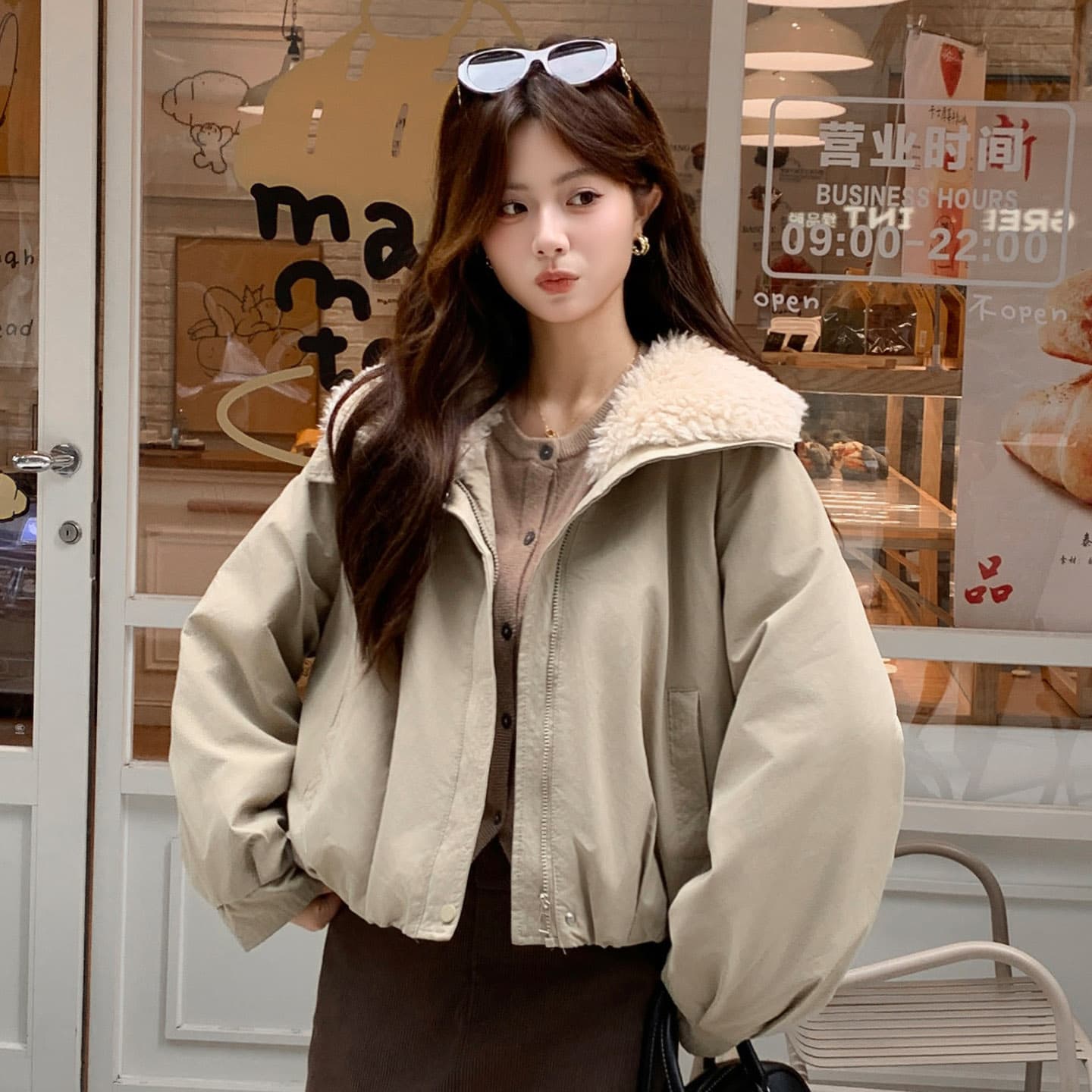 실사 한 부서 달콤함 맨위 2026 새로운 겨울 모방 양털 폴로 칼라 패치워크 피모 하나 여성 코트 이미지 3