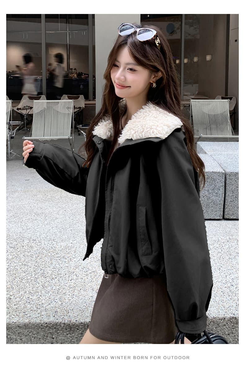 실사 한 부서 달콤함 맨위 2026 새로운 겨울 모방 양털 폴로 칼라 패치워크 피모 하나 여성 코트 상세 이미지 27