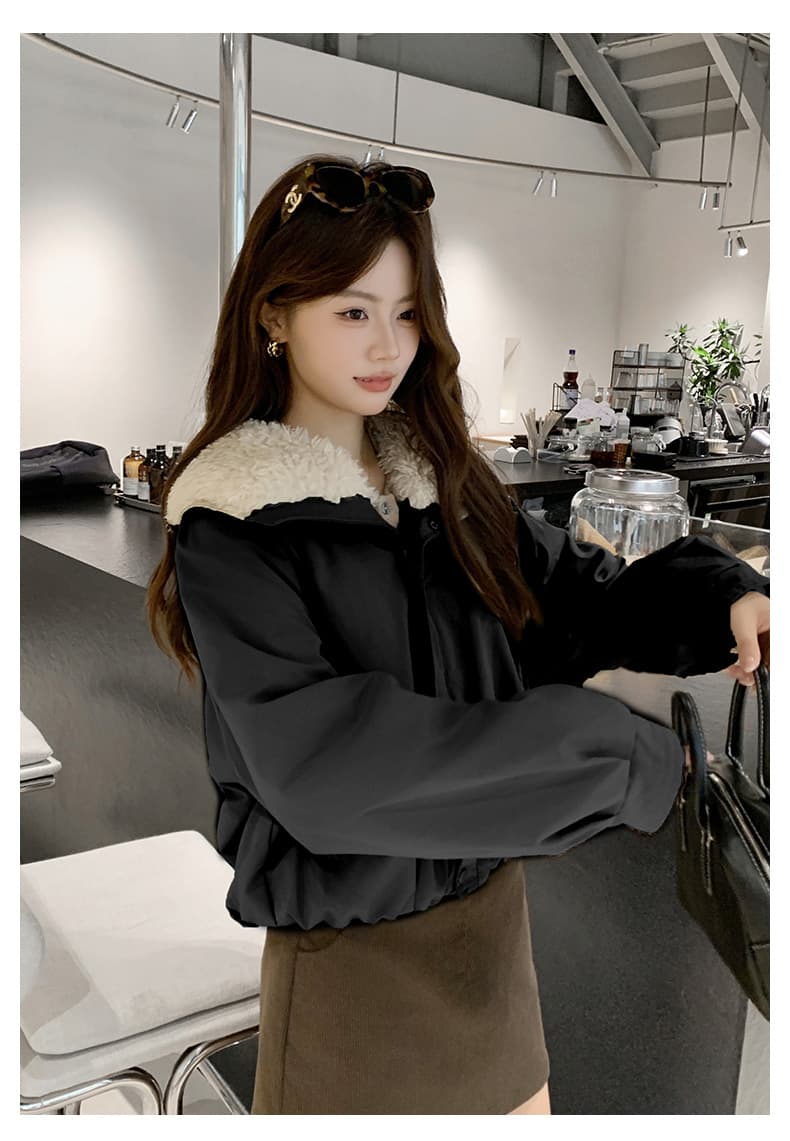 실사 한 부서 달콤함 맨위 2026 새로운 겨울 모방 양털 폴로 칼라 패치워크 피모 하나 여성 코트 상세 이미지 29