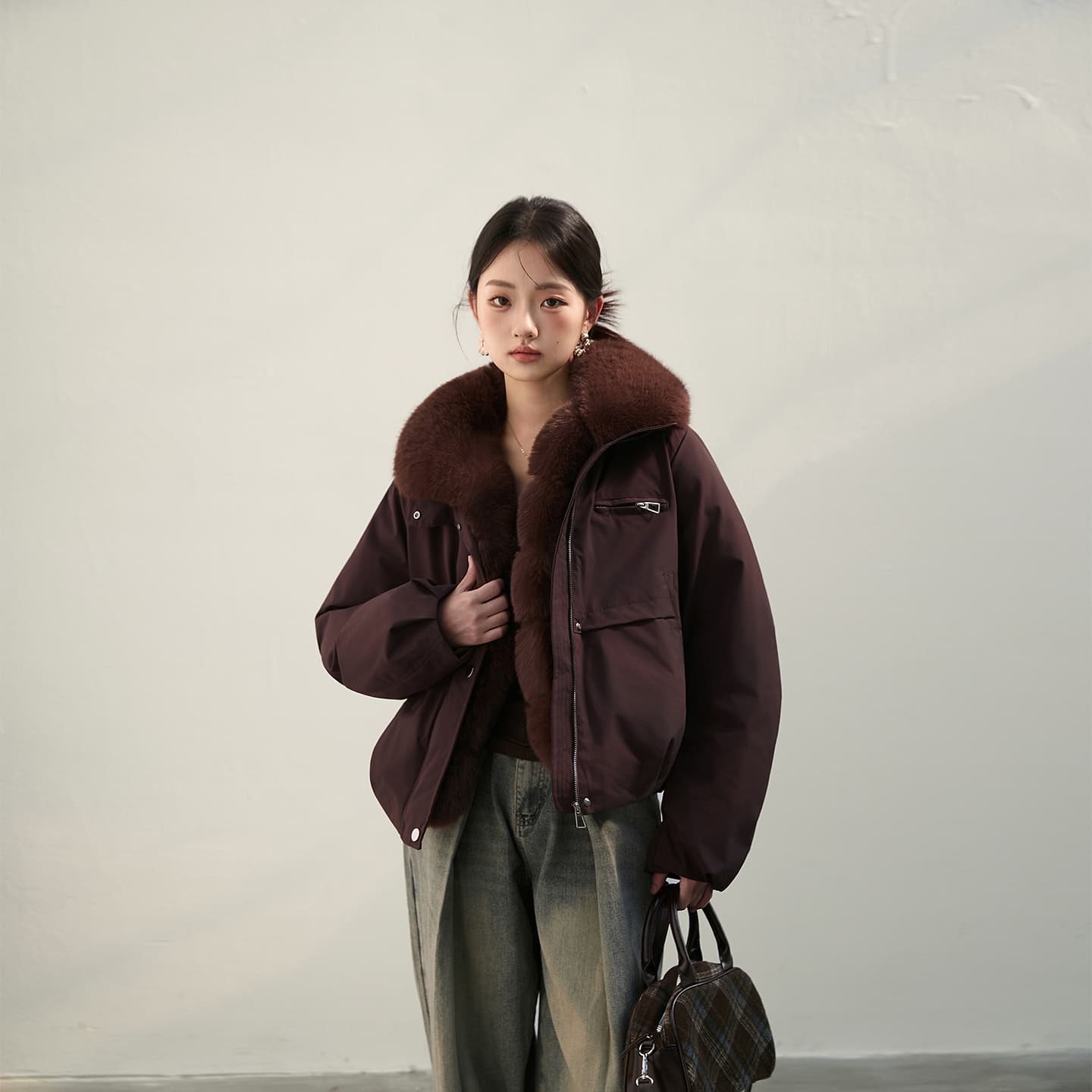 2026 새로운 모방 여우 모피 칼라 아래 면화 의류 여성 짧은 패션 루즈핏 두꺼운 Parker 세트 이미지 3