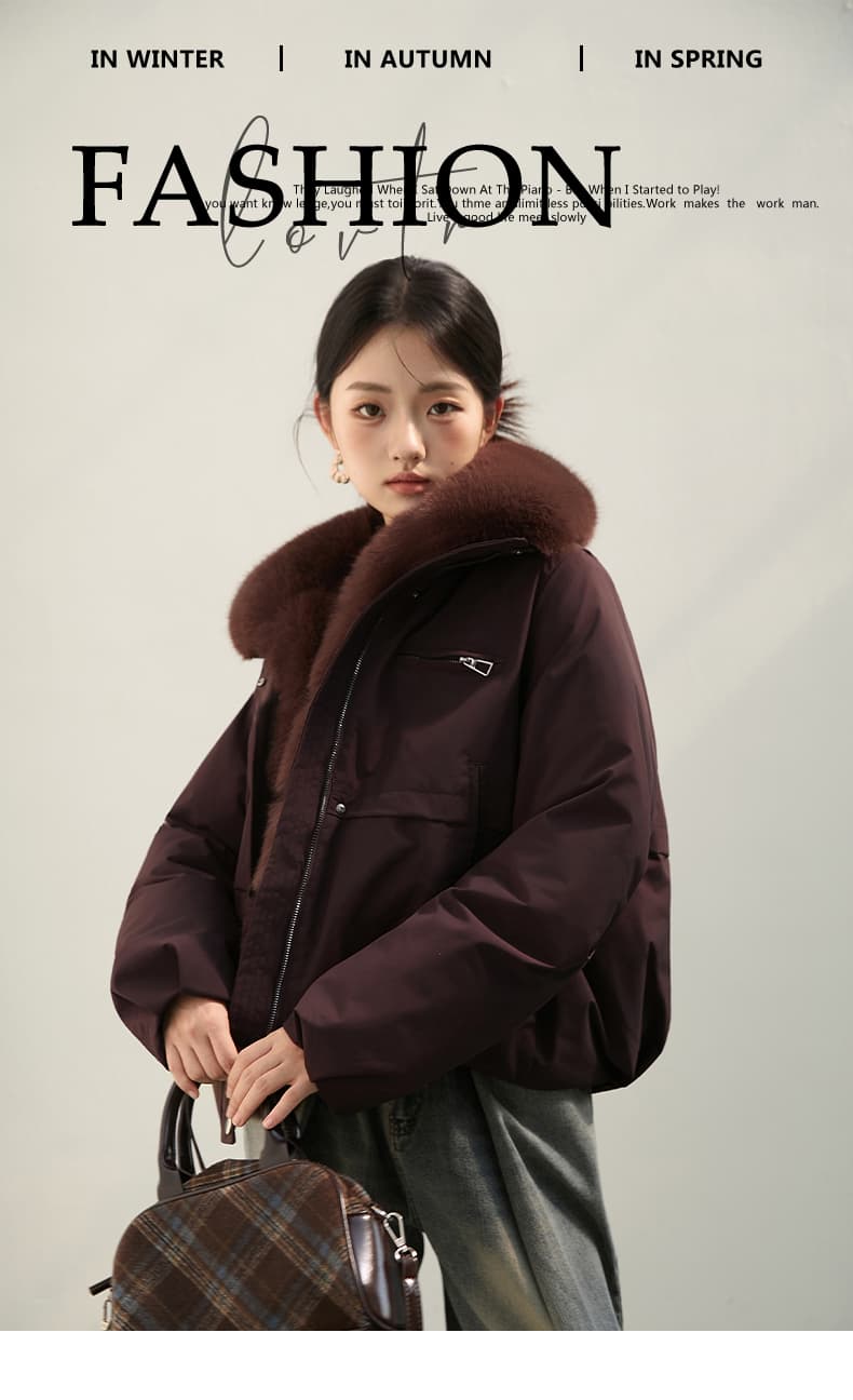 2026 새로운 모방 여우 모피 칼라 아래 면화 의류 여성 짧은 패션 루즈핏 두꺼운 Parker 세트 상세 이미지 1