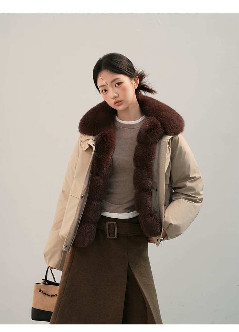 2026 새로운 모방 여우 모피 칼라 아래 면화 의류 여성 짧은 패션 루즈핏 두꺼운 Parker 세트 상세 이미지 3