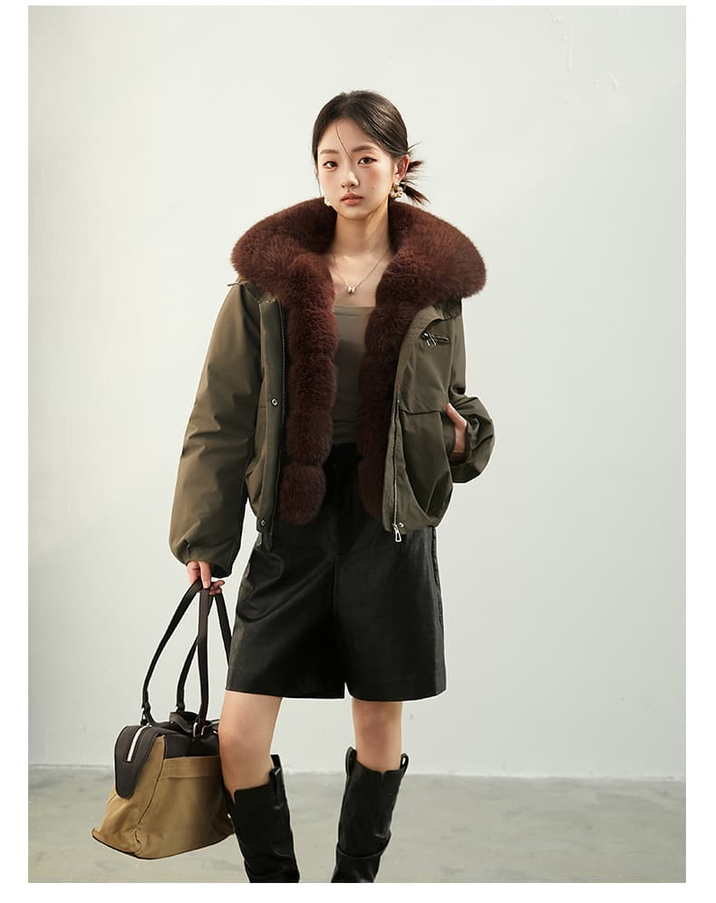 2026 새로운 모방 여우 모피 칼라 아래 면화 의류 여성 짧은 패션 루즈핏 두꺼운 Parker 세트 상세 이미지 14