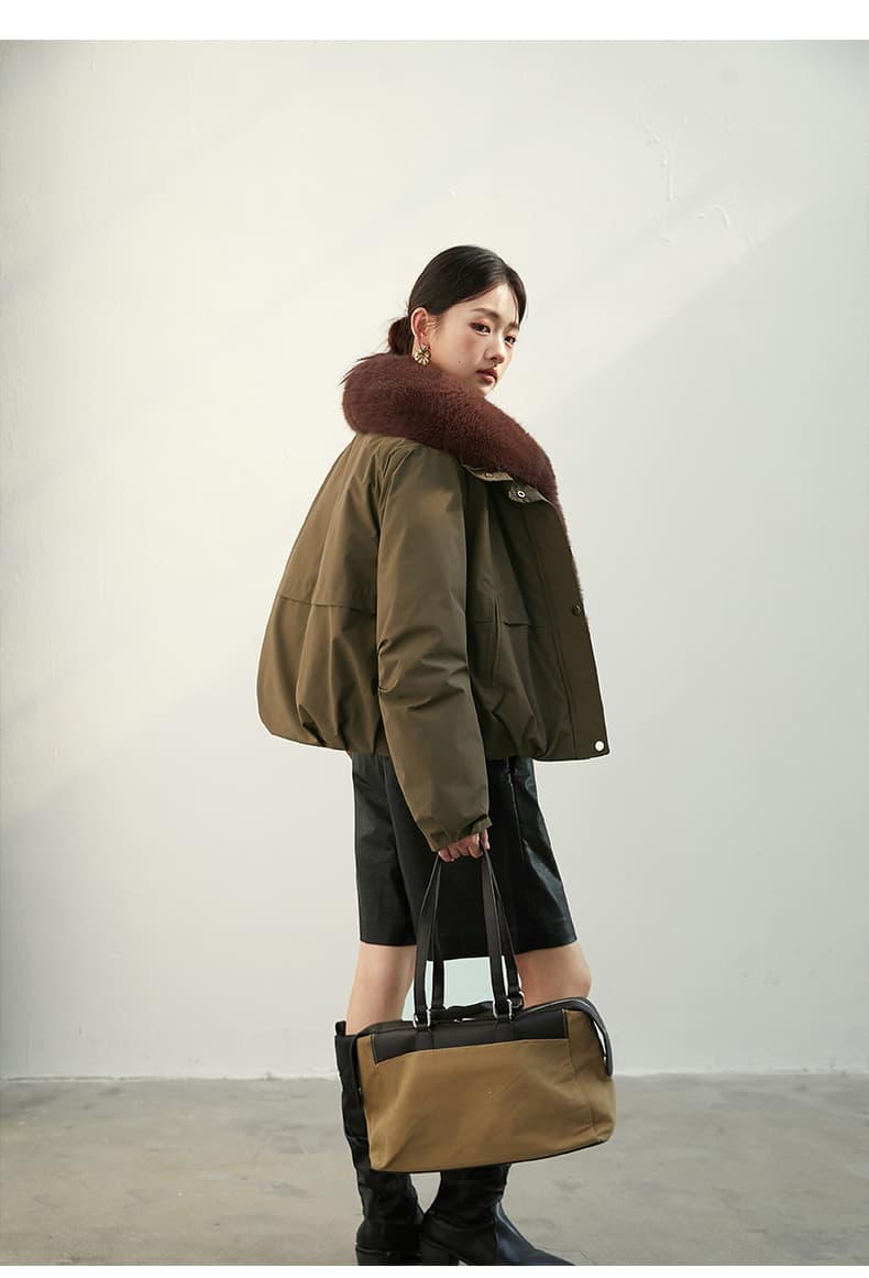 2026 새로운 모방 여우 모피 칼라 아래 면화 의류 여성 짧은 패션 루즈핏 두꺼운 Parker 세트 상세 이미지 16