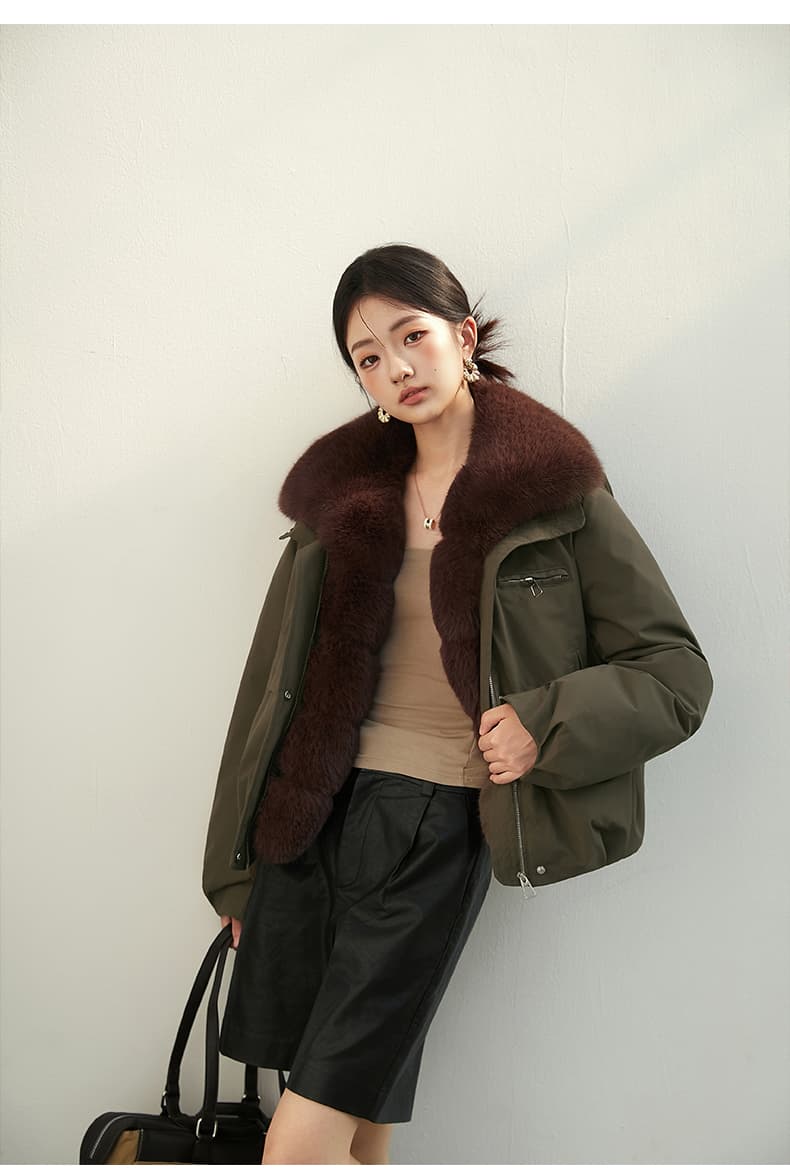 2026 새로운 모방 여우 모피 칼라 아래 면화 의류 여성 짧은 패션 루즈핏 두꺼운 Parker 세트 상세 이미지 20