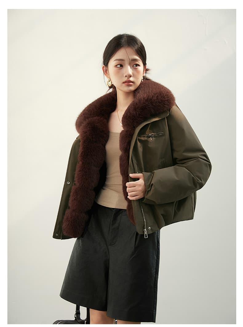 2026 새로운 모방 여우 모피 칼라 아래 면화 의류 여성 짧은 패션 루즈핏 두꺼운 Parker 세트 상세 이미지 21