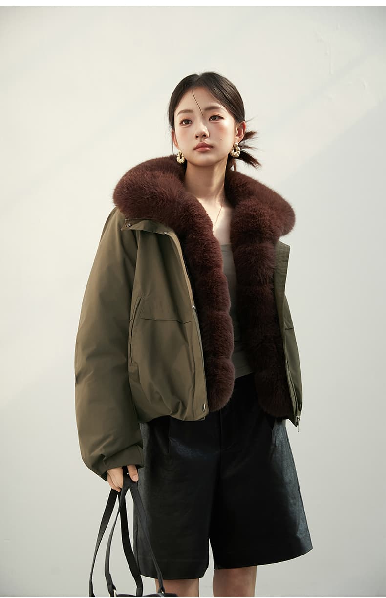 2026 새로운 모방 여우 모피 칼라 아래 면화 의류 여성 짧은 패션 루즈핏 두꺼운 Parker 세트 상세 이미지 24