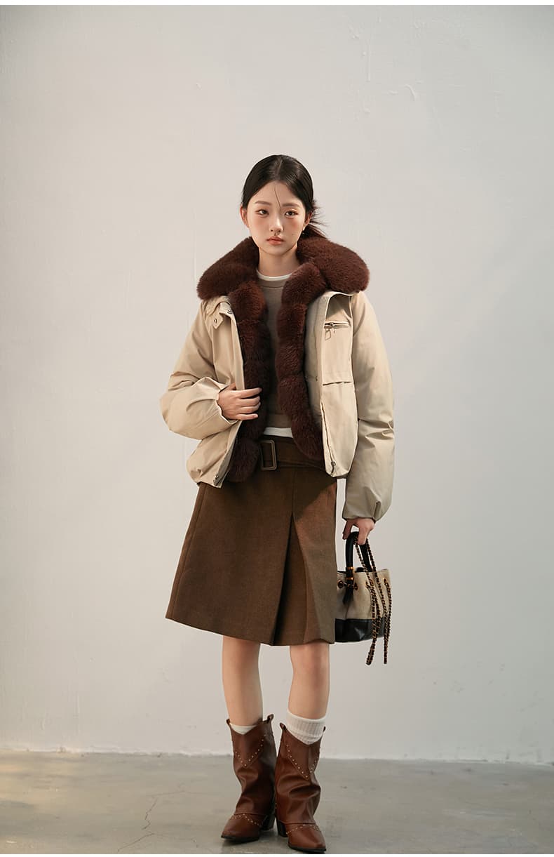 2026 새로운 모방 여우 모피 칼라 아래 면화 의류 여성 짧은 패션 루즈핏 두꺼운 Parker 세트 상세 이미지 25