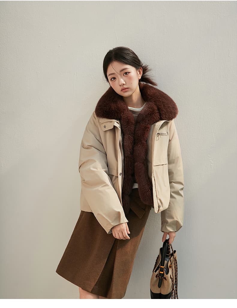 2026 새로운 모방 여우 모피 칼라 아래 면화 의류 여성 짧은 패션 루즈핏 두꺼운 Parker 세트 상세 이미지 30