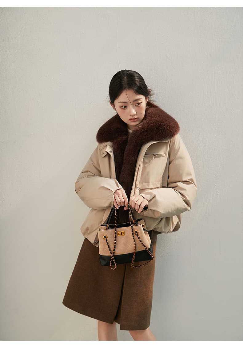 2026 새로운 모방 여우 모피 칼라 아래 면화 의류 여성 짧은 패션 루즈핏 두꺼운 Parker 세트 상세 이미지 32