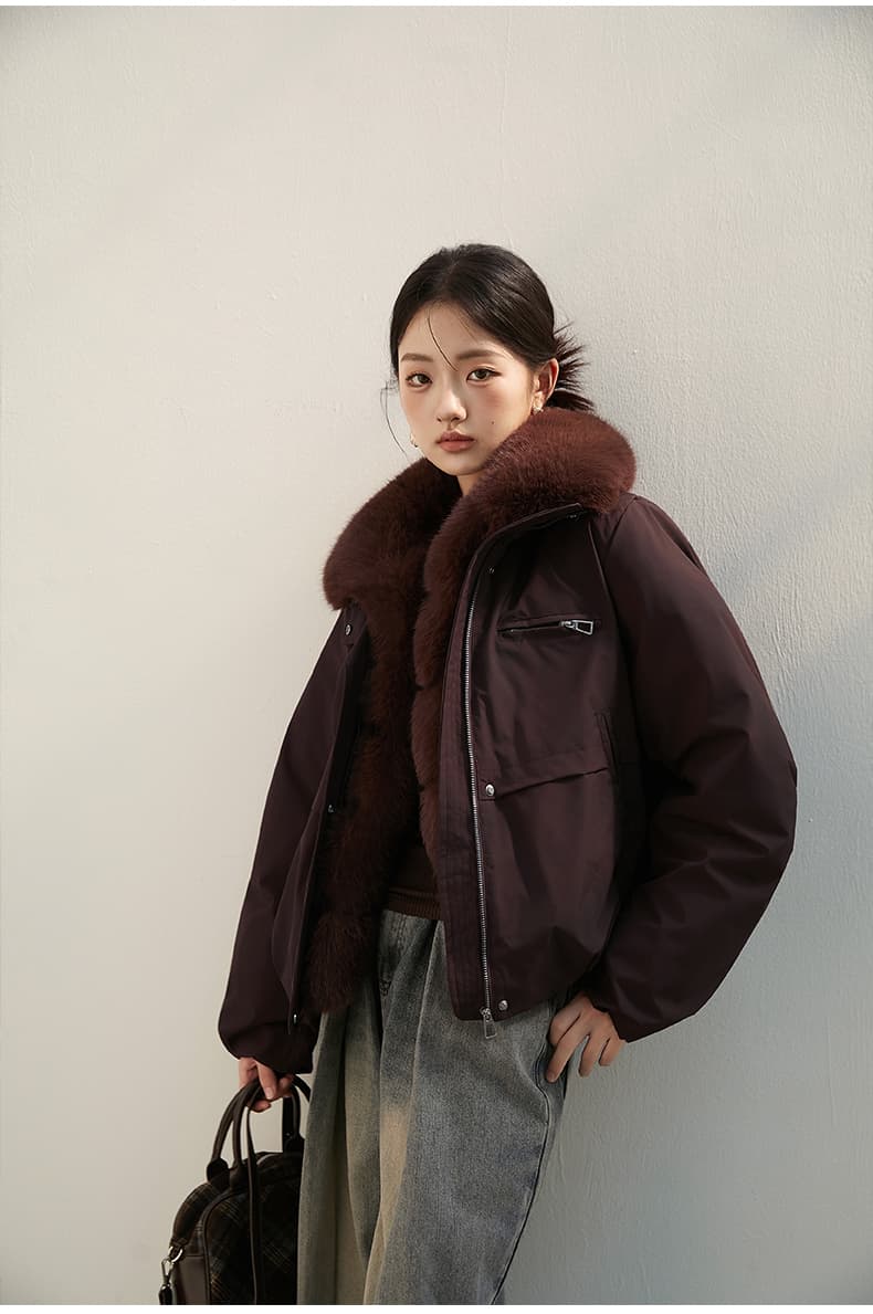 2026 새로운 모방 여우 모피 칼라 아래 면화 의류 여성 짧은 패션 루즈핏 두꺼운 Parker 세트 상세 이미지 37