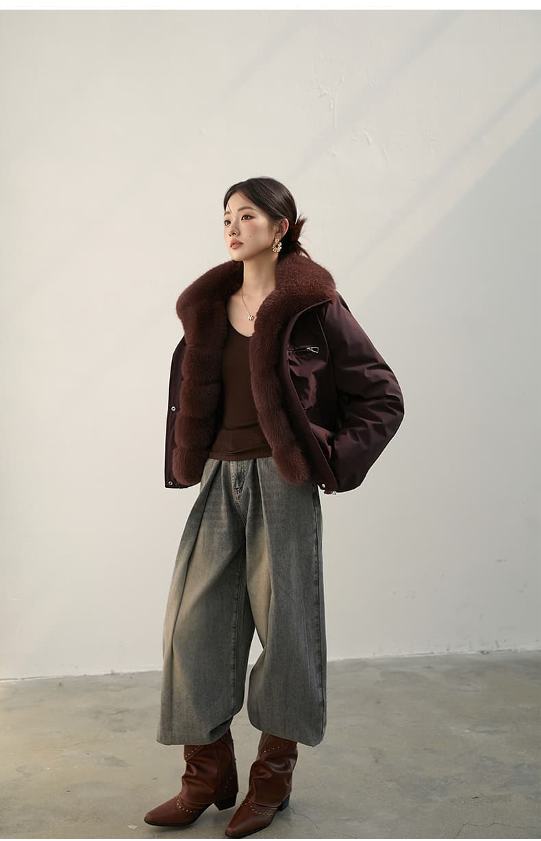 2026 새로운 모방 여우 모피 칼라 아래 면화 의류 여성 짧은 패션 루즈핏 두꺼운 Parker 세트 상세 이미지 38