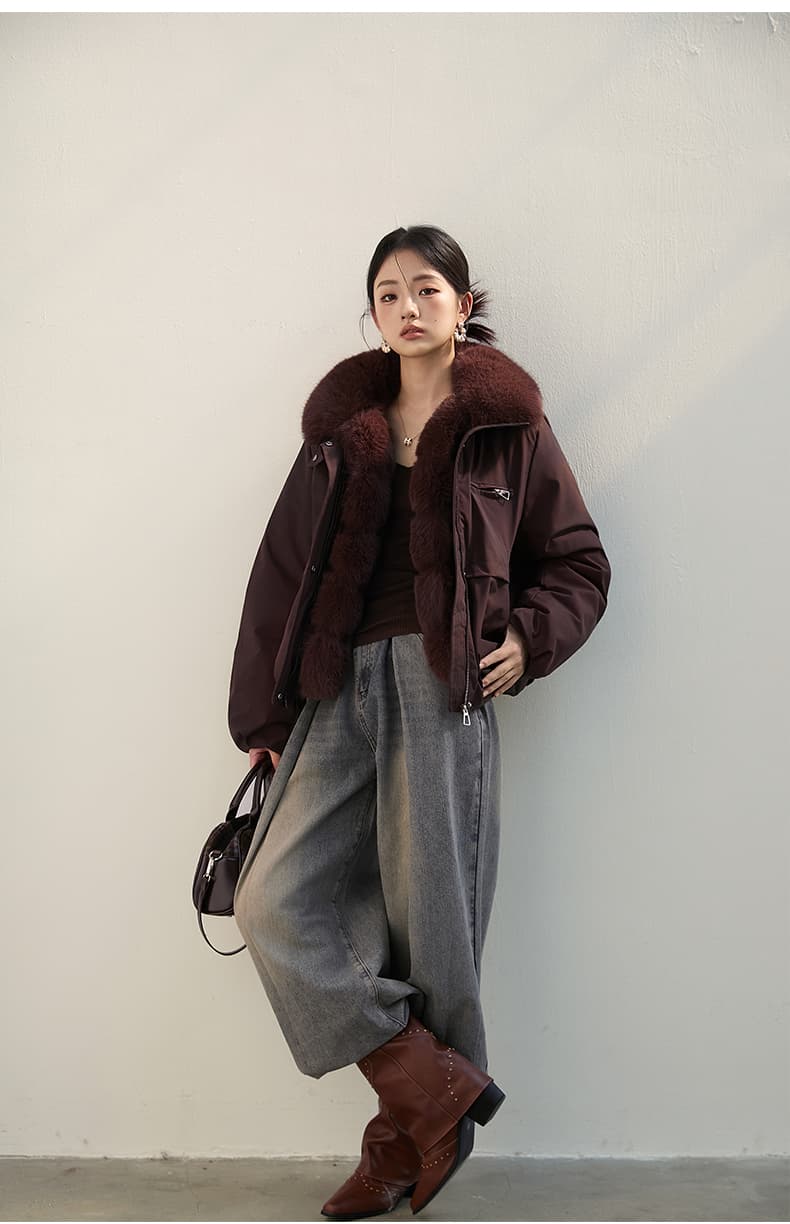 2026 새로운 모방 여우 모피 칼라 아래 면화 의류 여성 짧은 패션 루즈핏 두꺼운 Parker 세트 상세 이미지 39