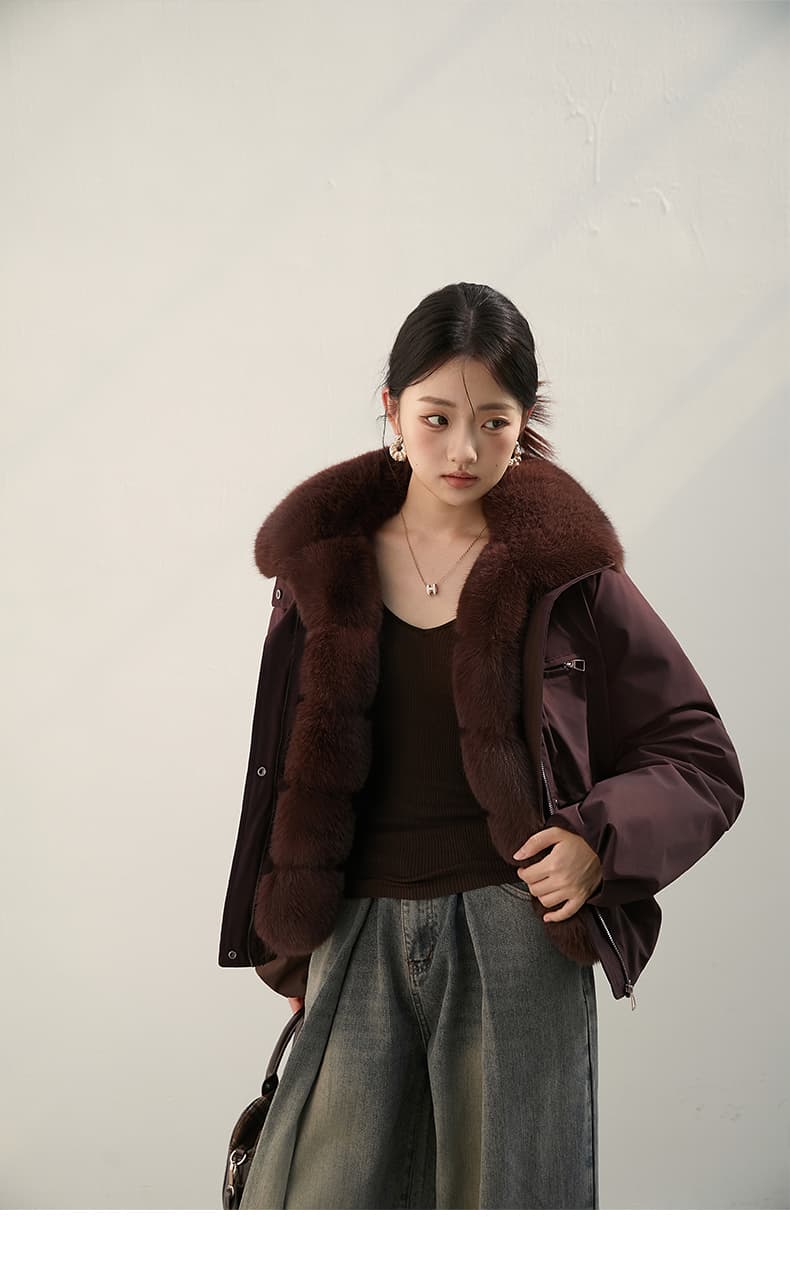 2026 새로운 모방 여우 모피 칼라 아래 면화 의류 여성 짧은 패션 루즈핏 두꺼운 Parker 세트 상세 이미지 42
