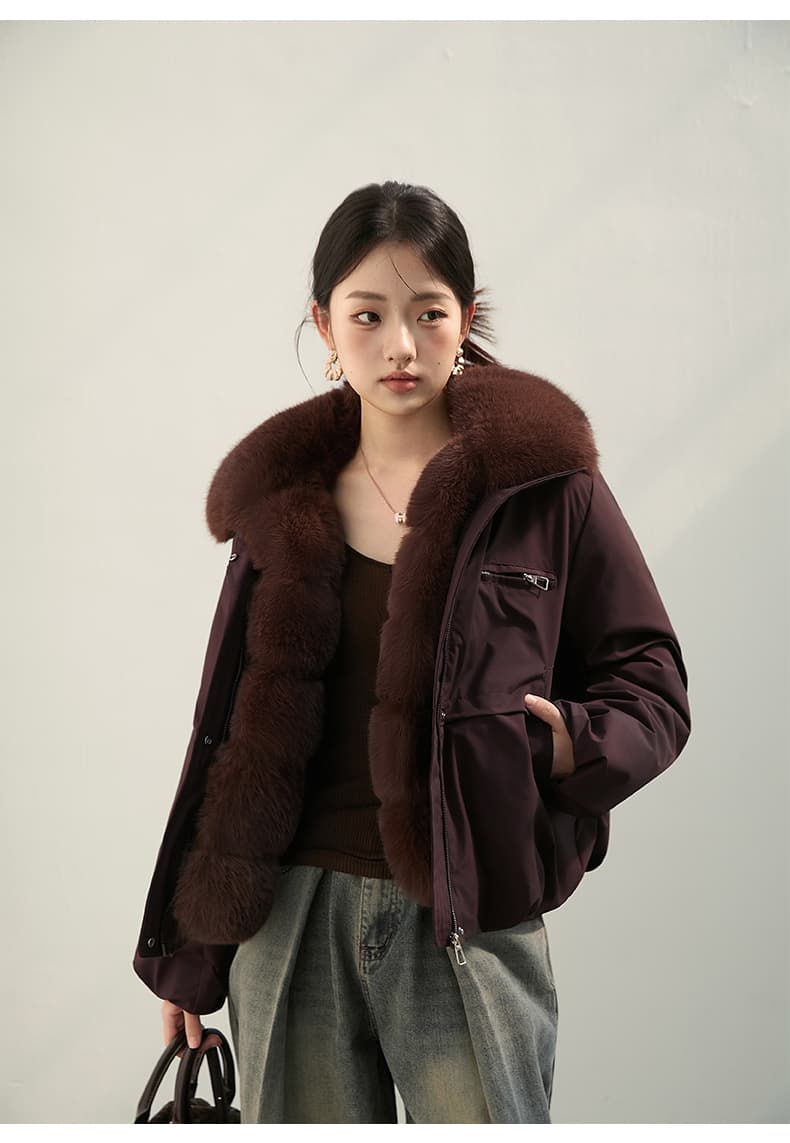 2026 새로운 모방 여우 모피 칼라 아래 면화 의류 여성 짧은 패션 루즈핏 두꺼운 Parker 세트 상세 이미지 43