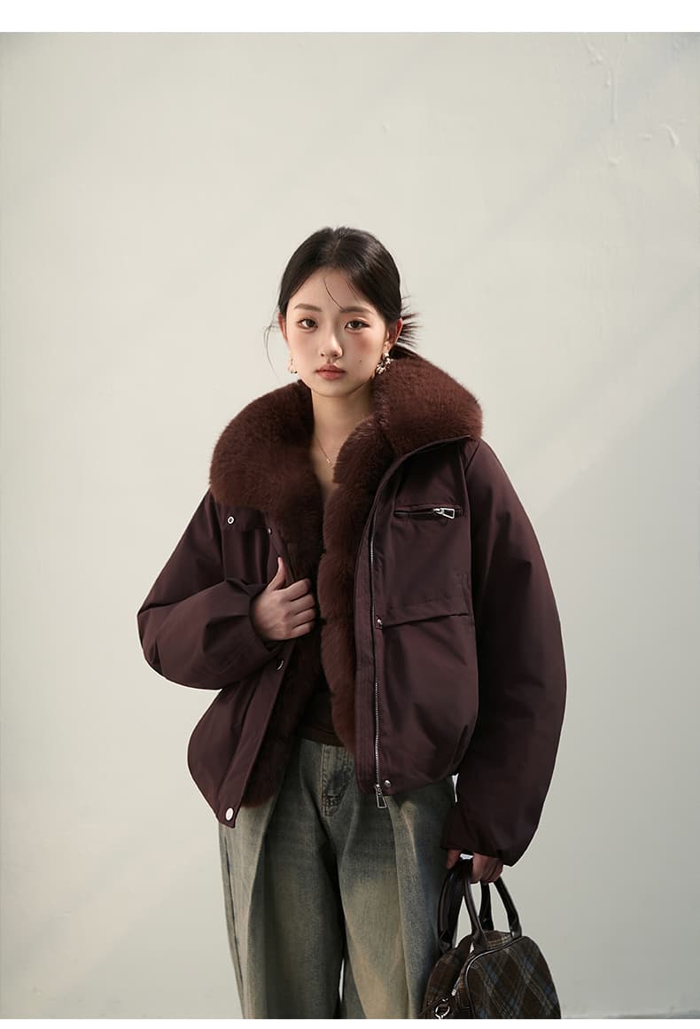 2026 새로운 모방 여우 모피 칼라 아래 면화 의류 여성 짧은 패션 루즈핏 두꺼운 Parker 세트 상세 이미지 46